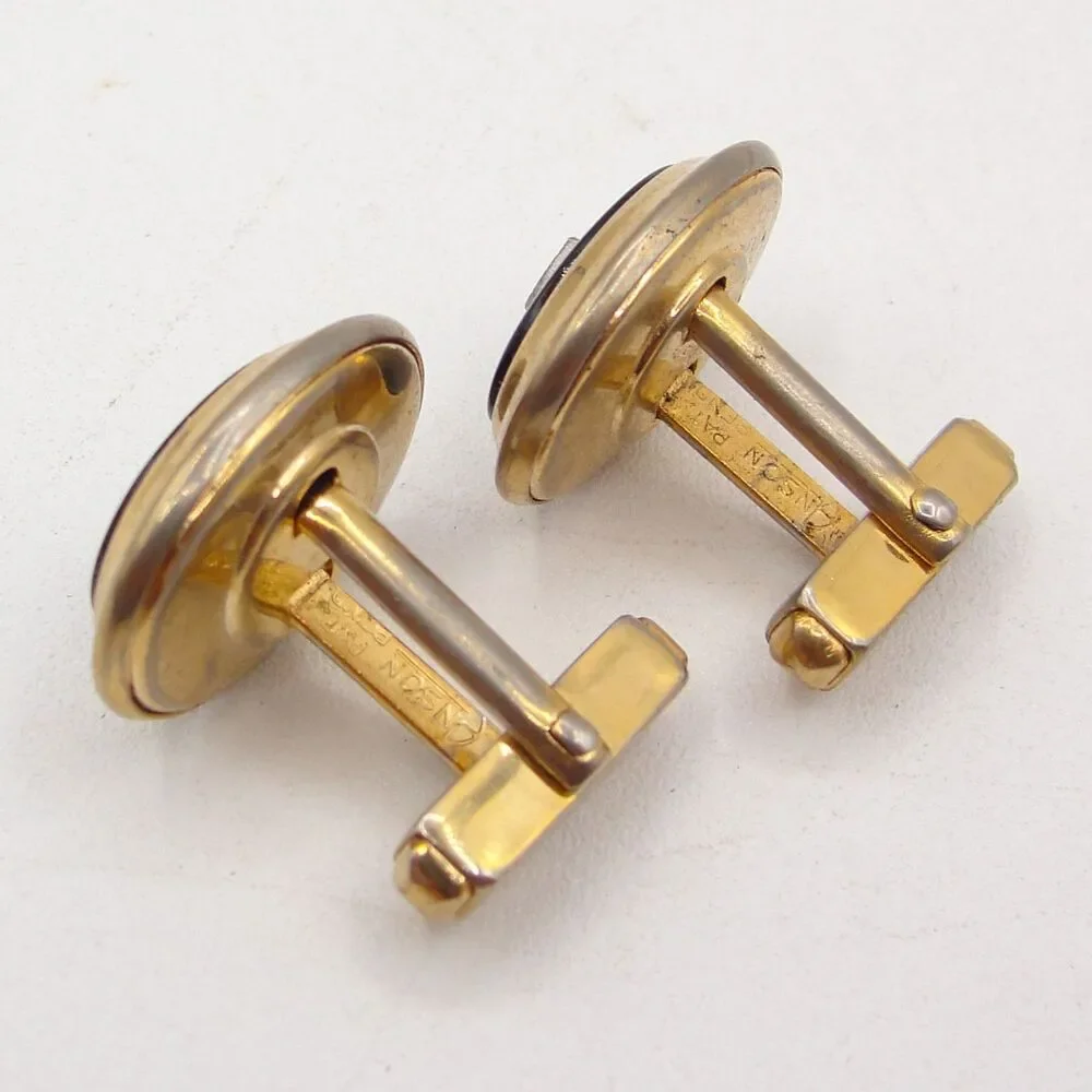 Vintage Anson Gold Tone Black Onyx Diamond Accent Cufflink Oval Retro MCM